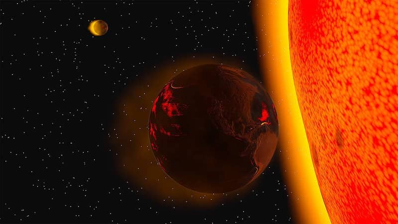 Concepção artística "O Sol alcança a Terra em 7,9 bilhões de anos". 