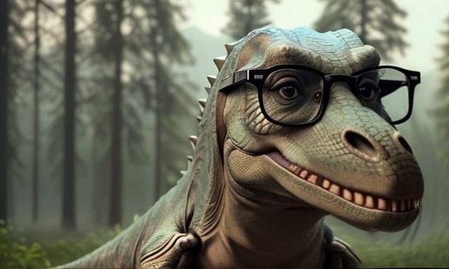 Tiranossauro rex era tão inteligente quanto um babuíno, sugere pesquisadora brasileira - Dinossauro Rex de óculos
