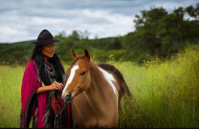 Cavalos fizeram parte da vida dos nativos americanos muito antes do que pensávamos - Uma mulher indígena ameriana junto a um cavalo.