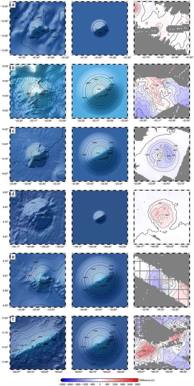 Montanhas submarinas por satélite e sonar.