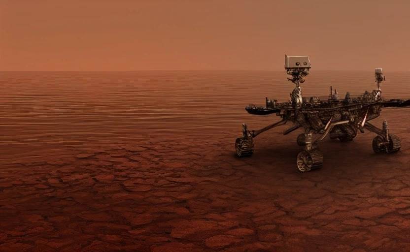 Água salgada pode ter fluído em Marte há apenas 400.000 anos - Rover em lago de Marte.