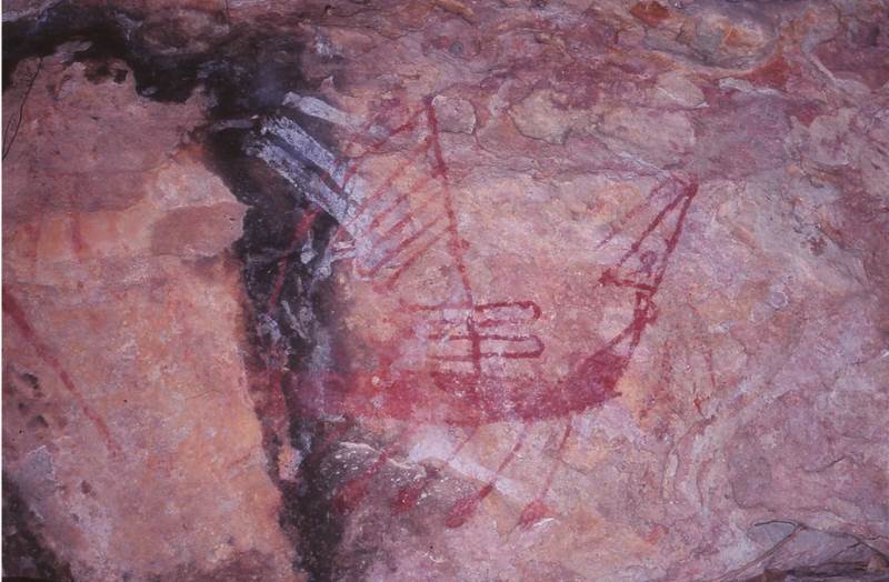 Embarcação Moluca pintada por aborígenes