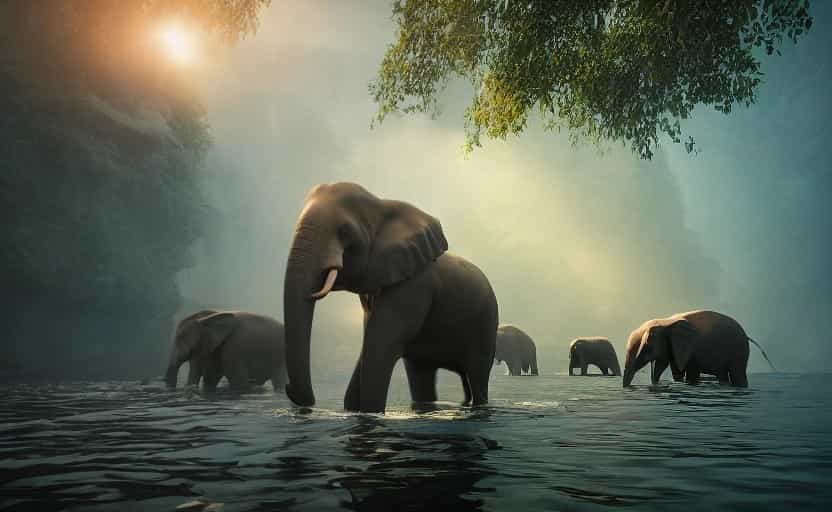 Cemitério de elefantes primitivos de 6 milhões de anos é descoberto na Flórida - Elefantes no rio.