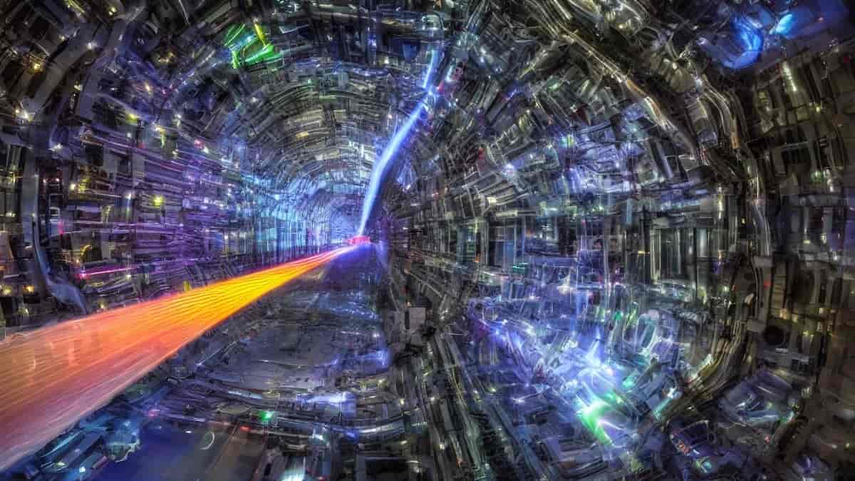 LHC pode estar gerando matéria escura em seus jatos de partículas - Grande Colisor de Hádrons em ação.